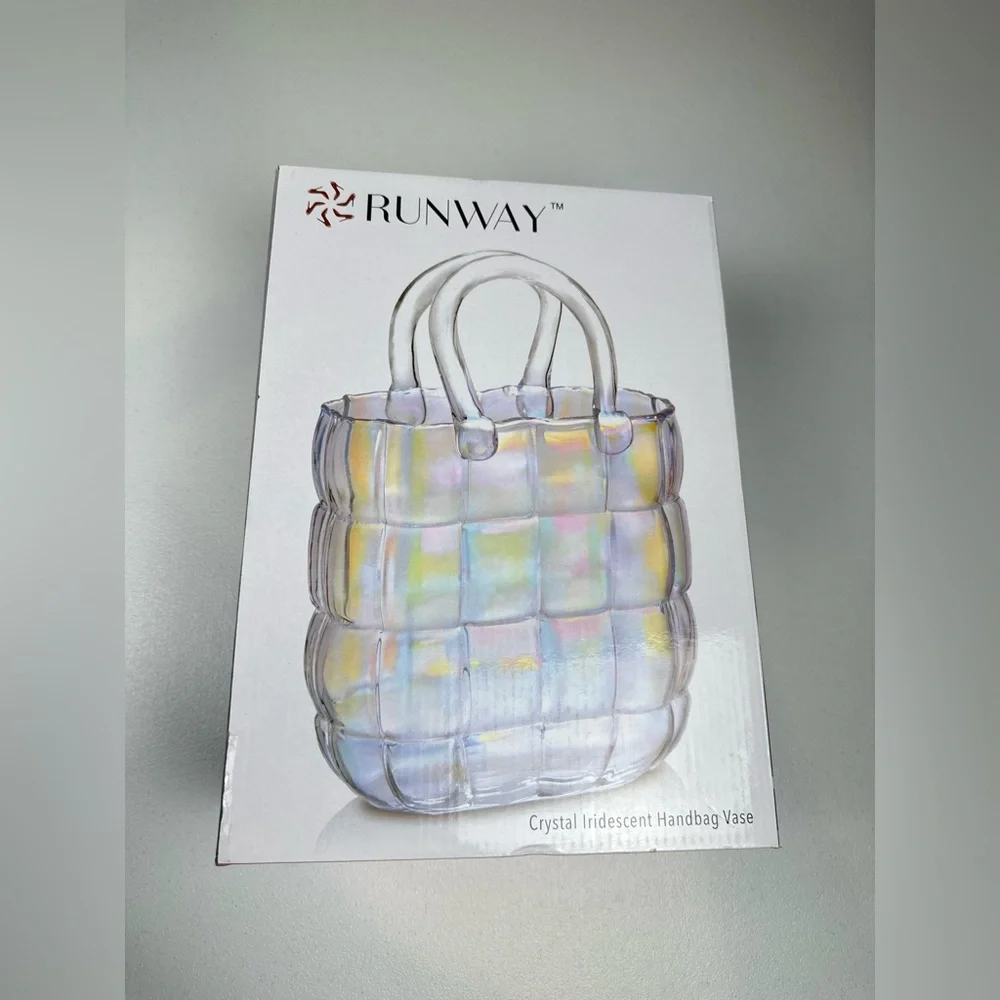 NIB‎ RUNWAY Godinger Crystal Glass Iridescent Handbag Vase